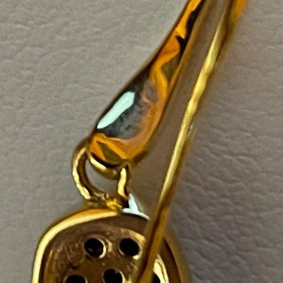 B Italy Vintage Gold Tone Elongated Teardrops with Black CZs - Picture 4 of 8